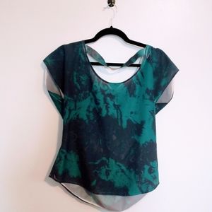 Kirra blue Green printed blouse size large with low back